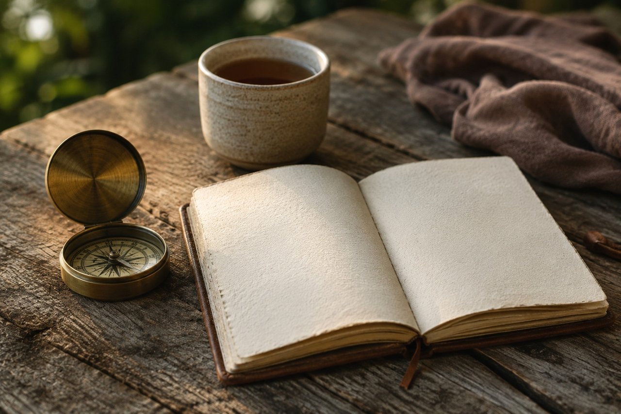A compass and an open journal, the map for the 6 Keys of Action Toward Remission